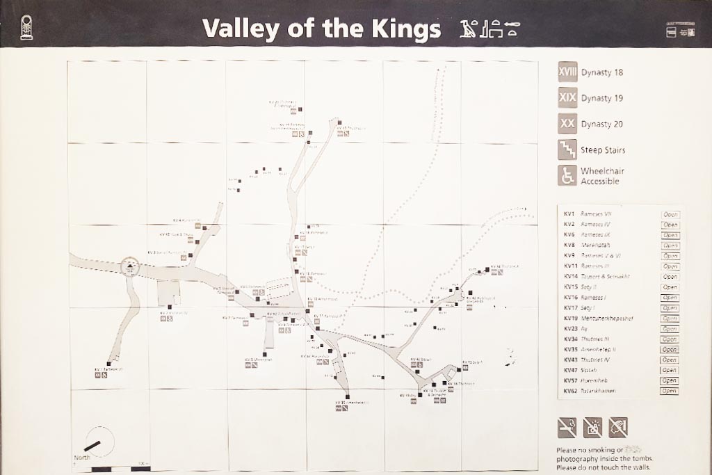Mapa do Vale dos Reis, Luxor, Egito